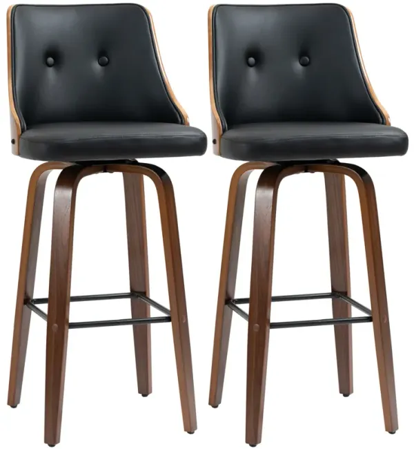 HOMCOM Bar Height Bar Stools, PU Leather Swivel Barstools with Footrest and Tufted Back, Set of 2, Black