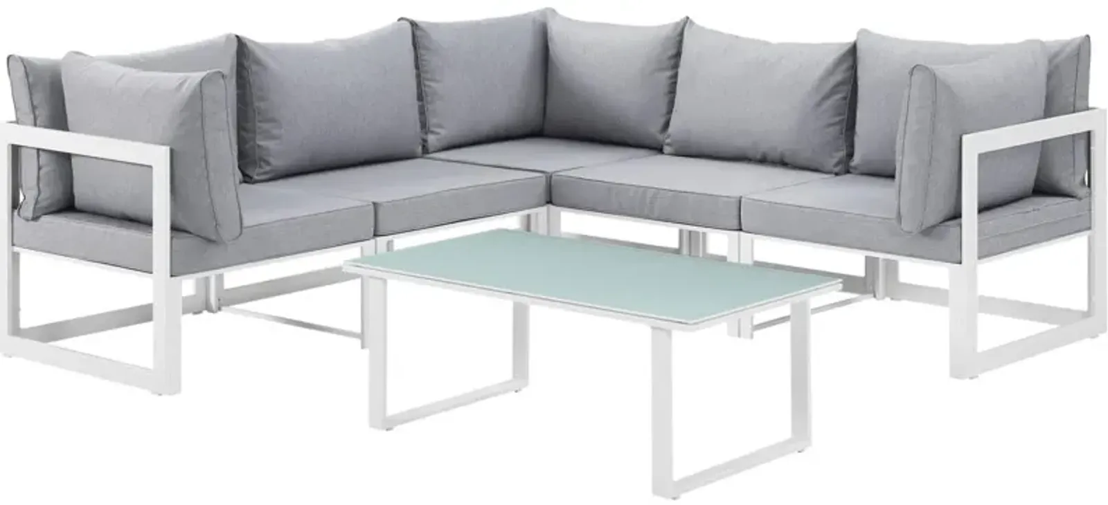 Fortuna 6 Piece Outdoor Patio Sectional Sofa Set - White Gray