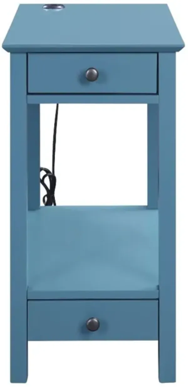 Acme Byzad Wooden Side Table with USB Charging Dock and 2-Drawer in Teal