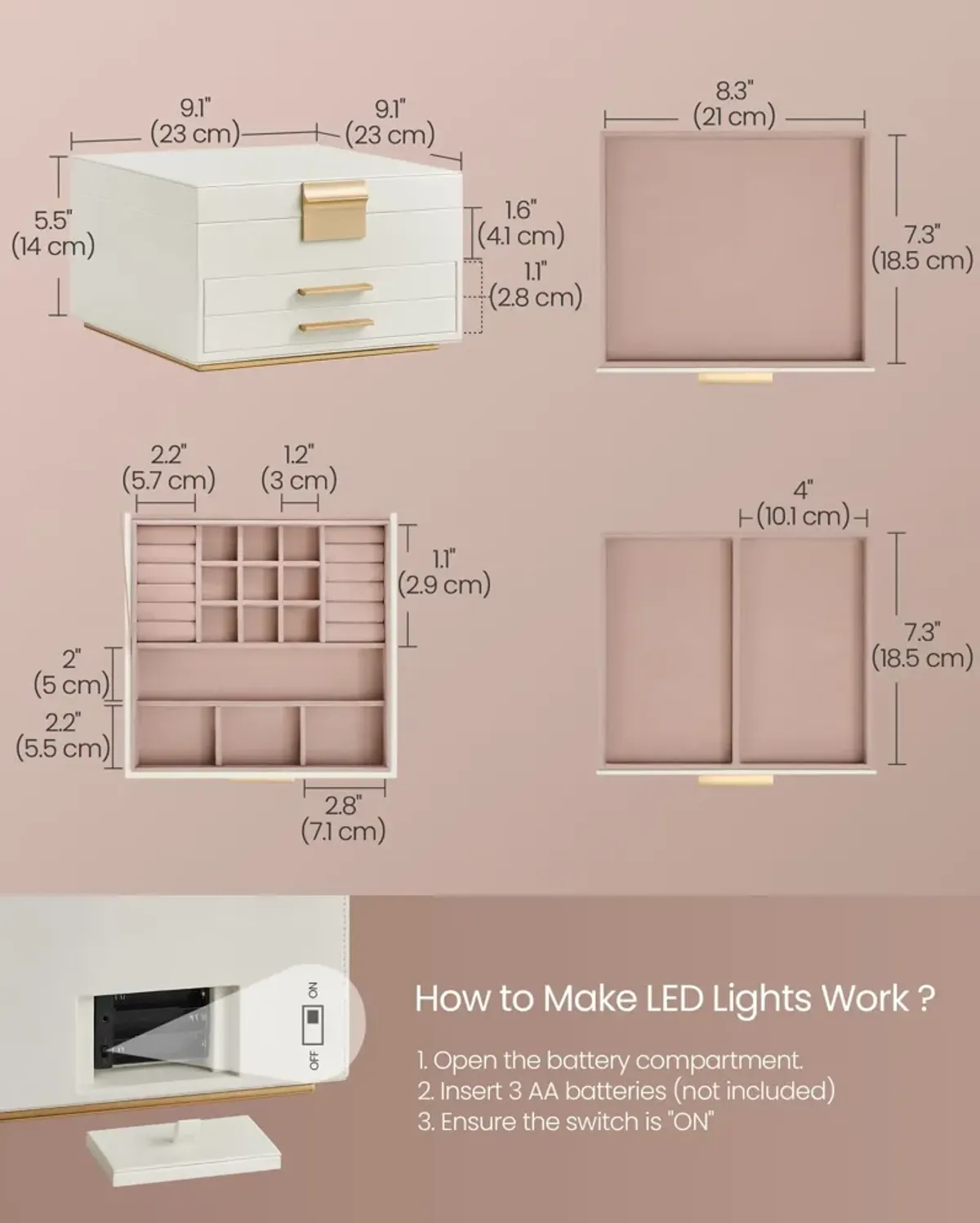 Jewelry Box with Mirror and LED Lights