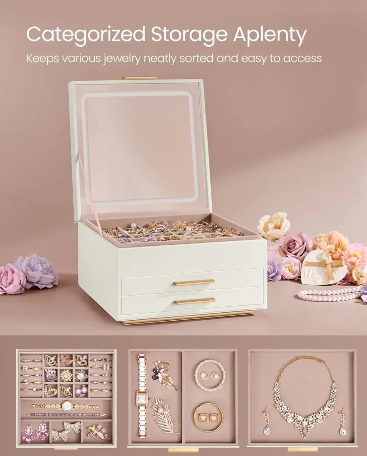 Jewelry Box with Mirror and LED Lights