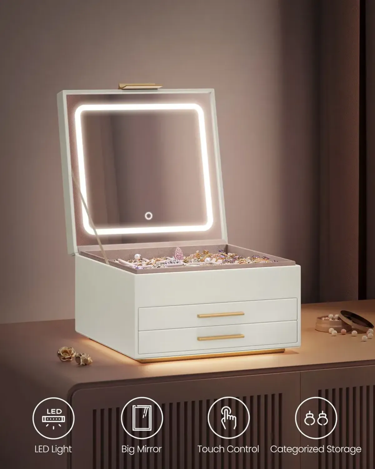 Jewelry Box with Mirror and LED Lights