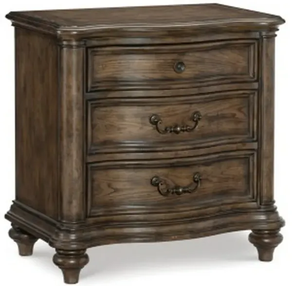 Deborah 30 Inch Nightstand, 3 Drawers, Bronze Drop Handles, Brown Wood - Benzara