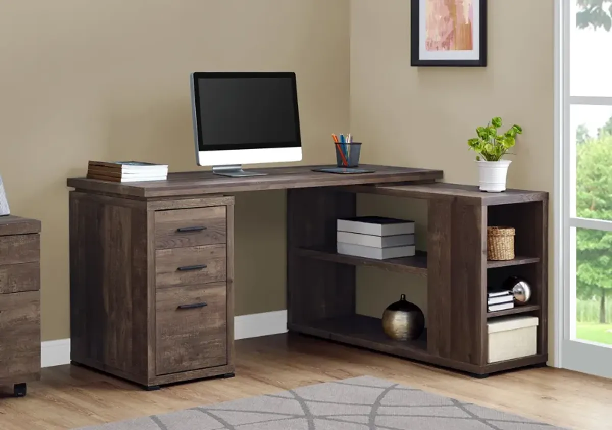 Monarch Specialties Computer Desk, Home Office, Corner, Left, Right Set-Up, Storage Drawers, L Shape, Work, Laptop, Laminate, Brown, Contemporary, Modern