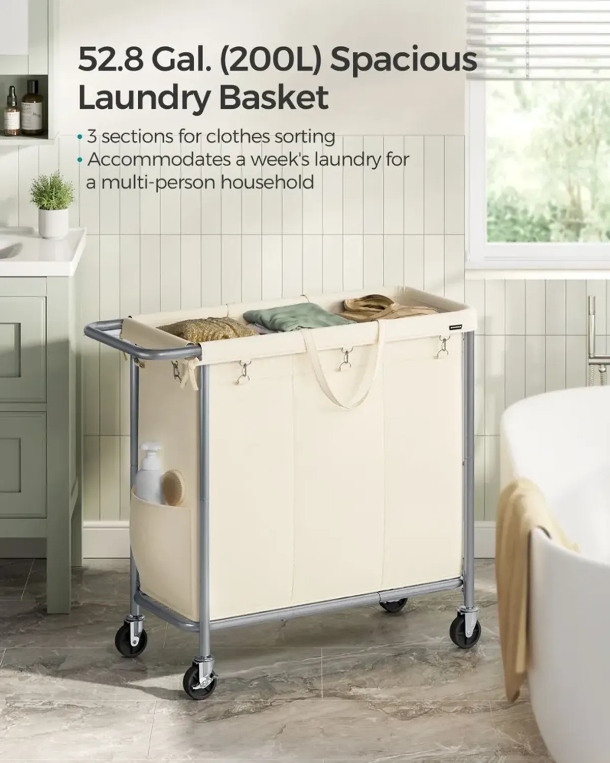 Laundry Basket with Wheels, Rolling Laundry Hamper