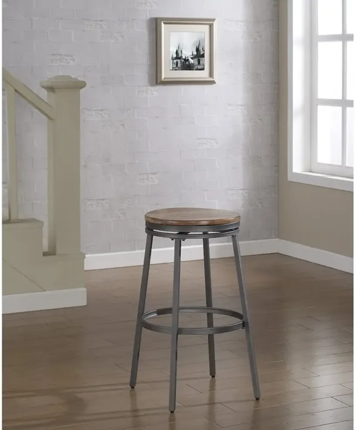 Stockton 25" Backless Metal Swivel Stool - Slate Grey - Golden Oak Seat