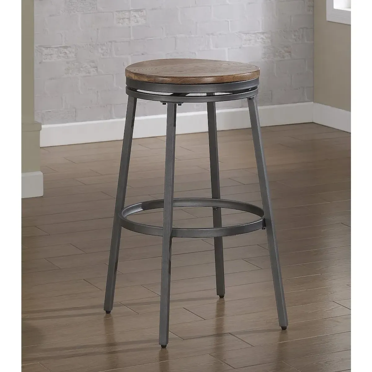 Stockton 25" Backless Metal Swivel Stool - Slate Grey - Golden Oak Seat