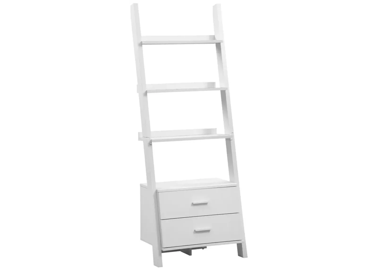 Monarch Specialties , Bookcase, Ladder with 2-Storage Drawers, White, 69"H