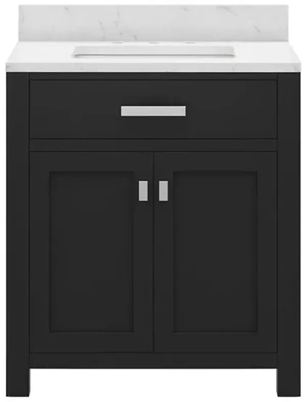 Madison 30 In. Single Sink Carrara White Marble Countertop Bath Vanity in Espresso