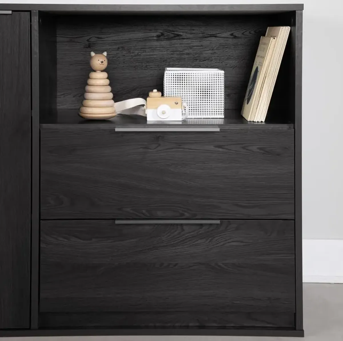 Hourra 2-Drawer Dresser with Door, Gray Oak