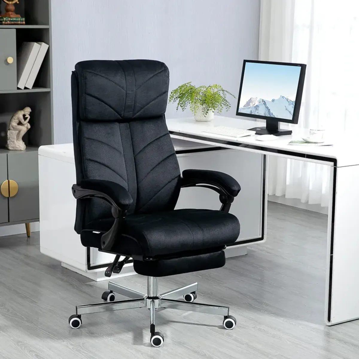 Black Home Office Chair: High-Back Reclining Desk Chair with Footrest