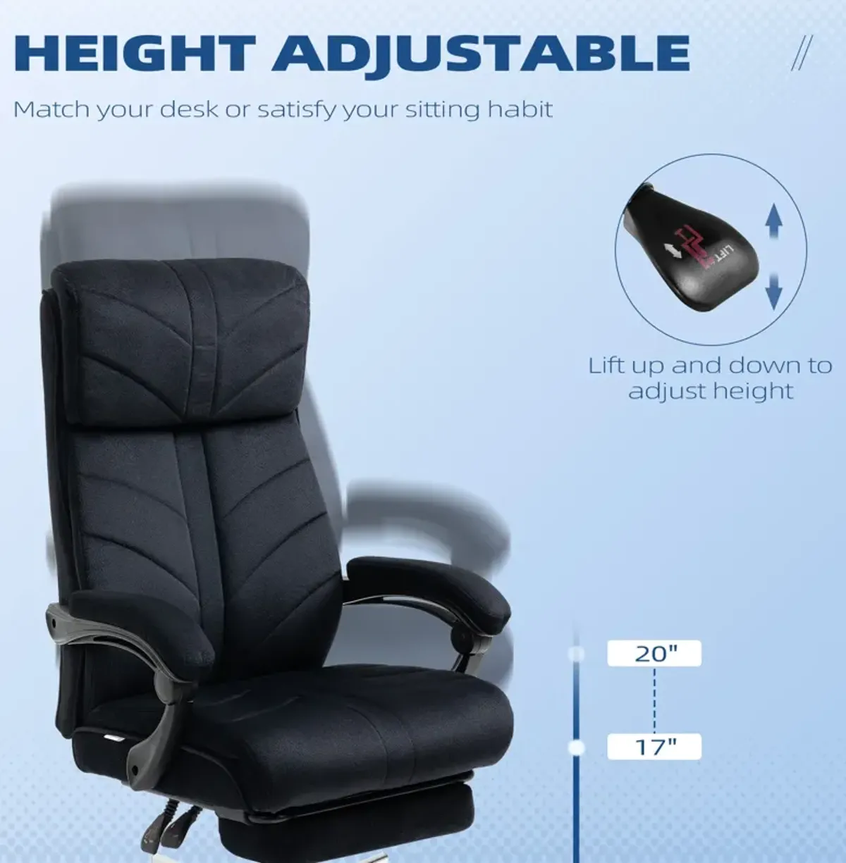 Black Home Office Chair: High-Back Reclining Desk Chair with Footrest