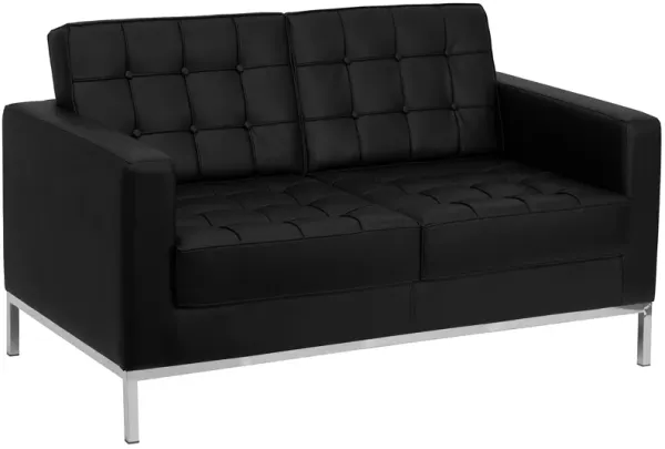 Flash Furniture HERCULES Lacey Series Contemporary Black LeatherSoft Loveseat with Stainless Steel Frame