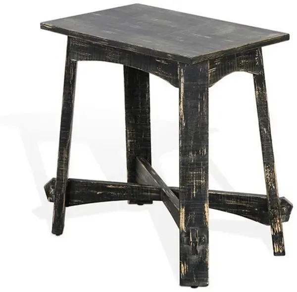 Rena Accent Chairside Table, X Legs, 24in Distressed Rustic Black Wood - Benzara