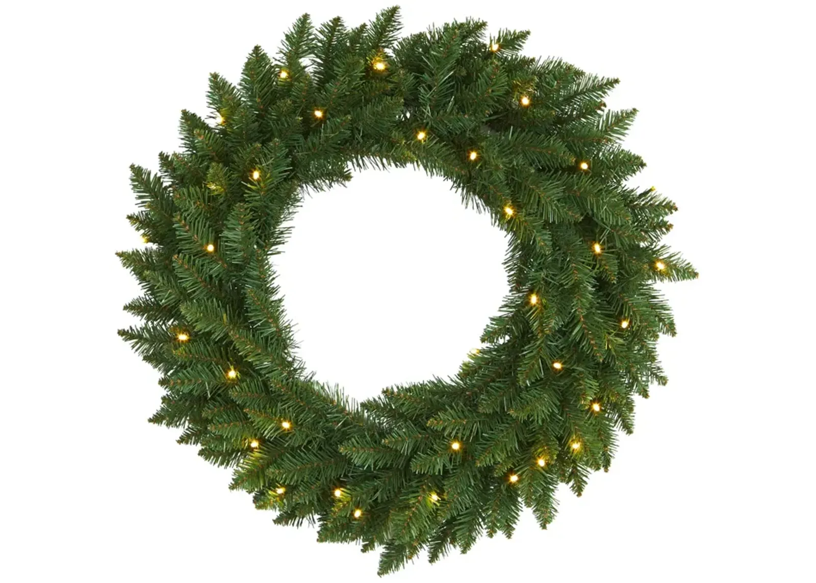 HomPlanti 24" Green Pine Artificial Christmas Wreath with 35 Clear LED Lights