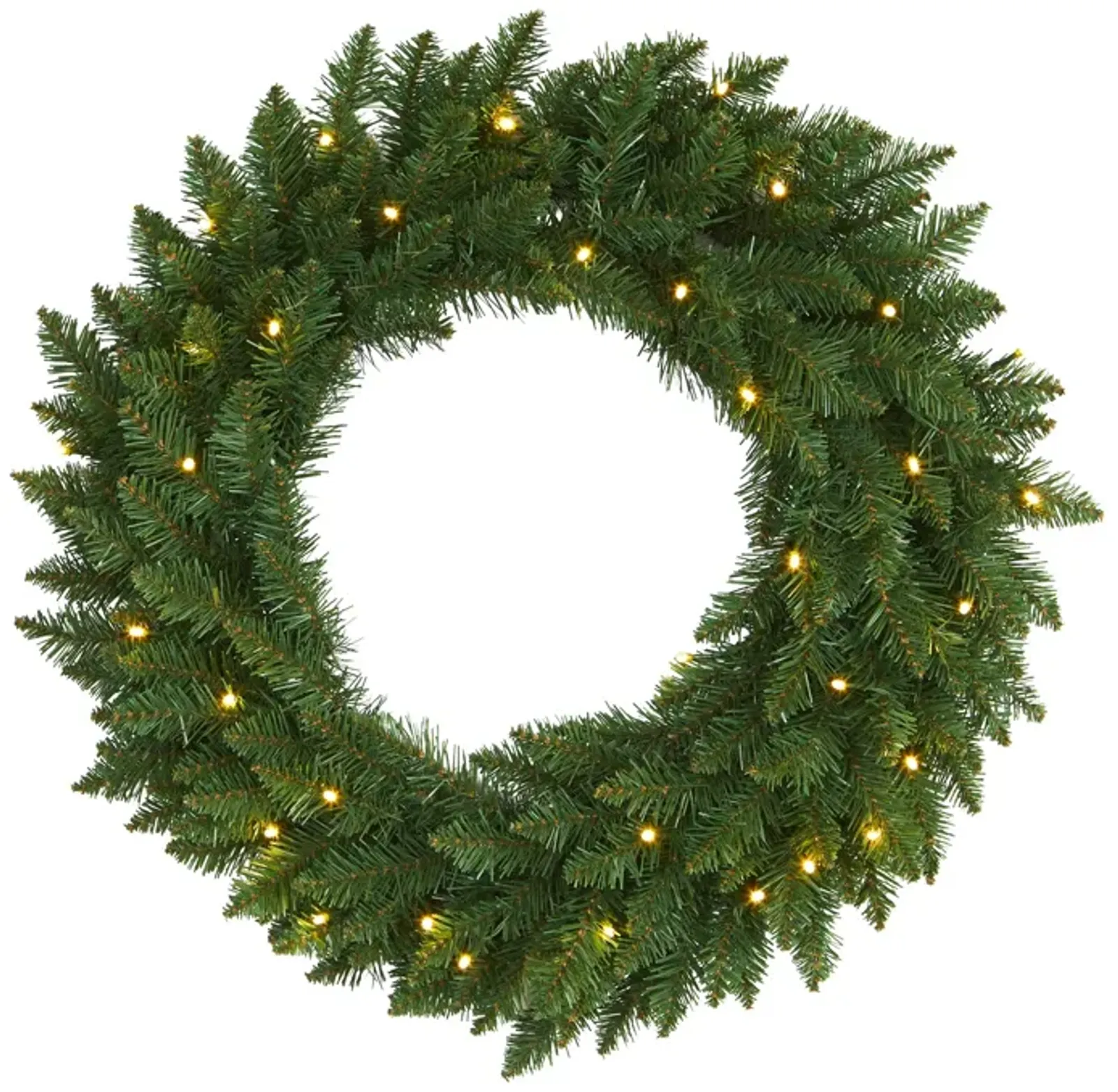 Hivvago 24" Green Pine Artificial Christmas Wreath with 35 Clear LED Lights