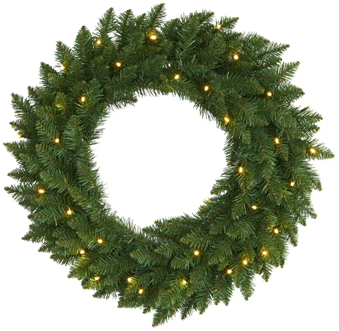 HomPlanti 24" Green Pine Artificial Christmas Wreath with 35 Clear LED Lights