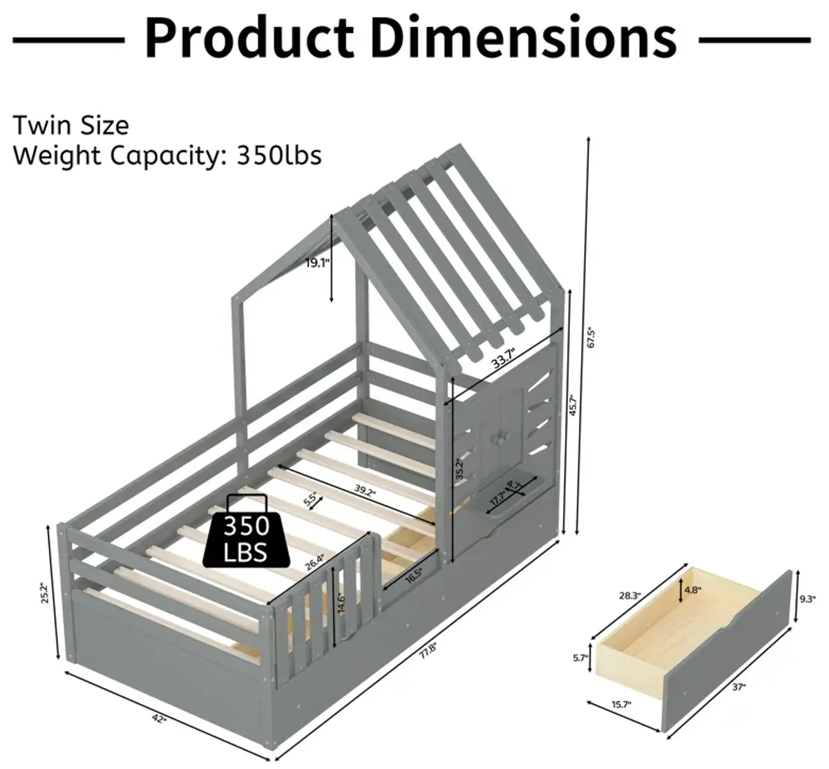 Merax House Platform Bed with 2 Drawers and Guardrails