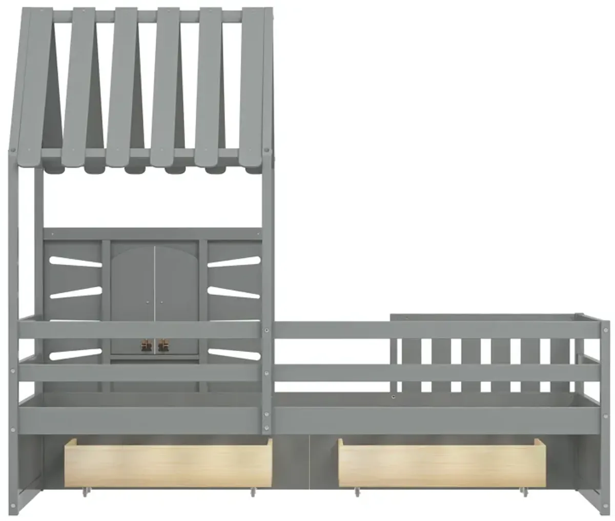 Merax House Platform Bed with 2 Drawers and Guardrails