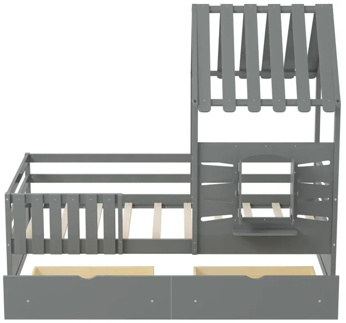 Merax House Platform Bed with 2 Drawers and Guardrails