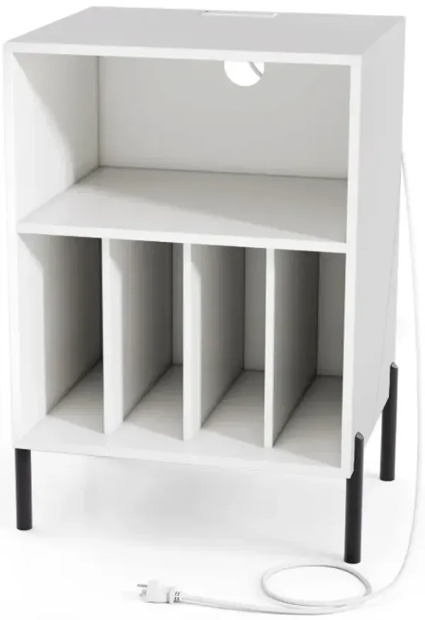 Hivvago Record Player Stand with Record Storage Shelf and Charging Station