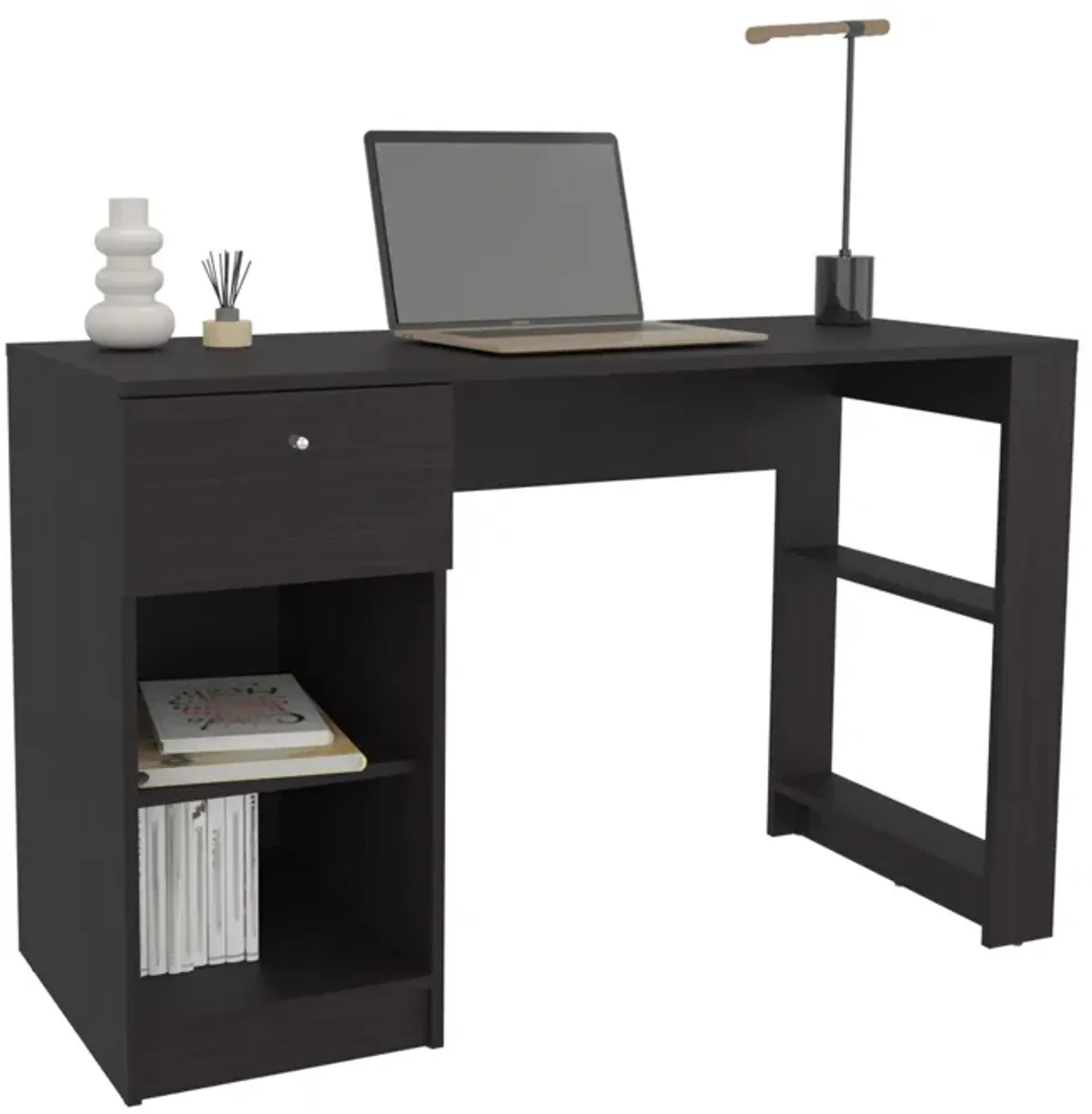 Tolsona Desk, 1 Drawer, 2 Shelves, Black