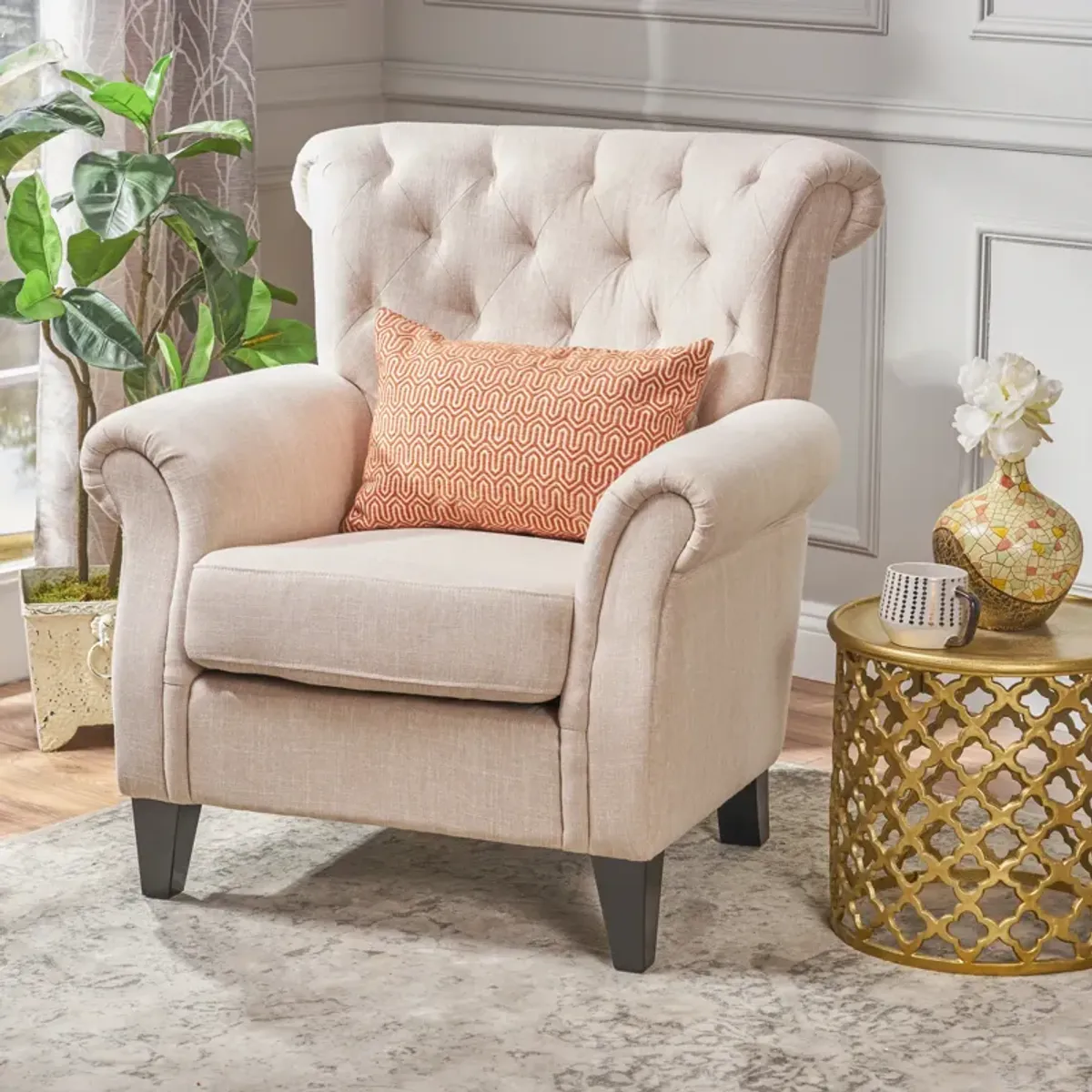 Merax Comfy Accent Chair with Tufted Backrest