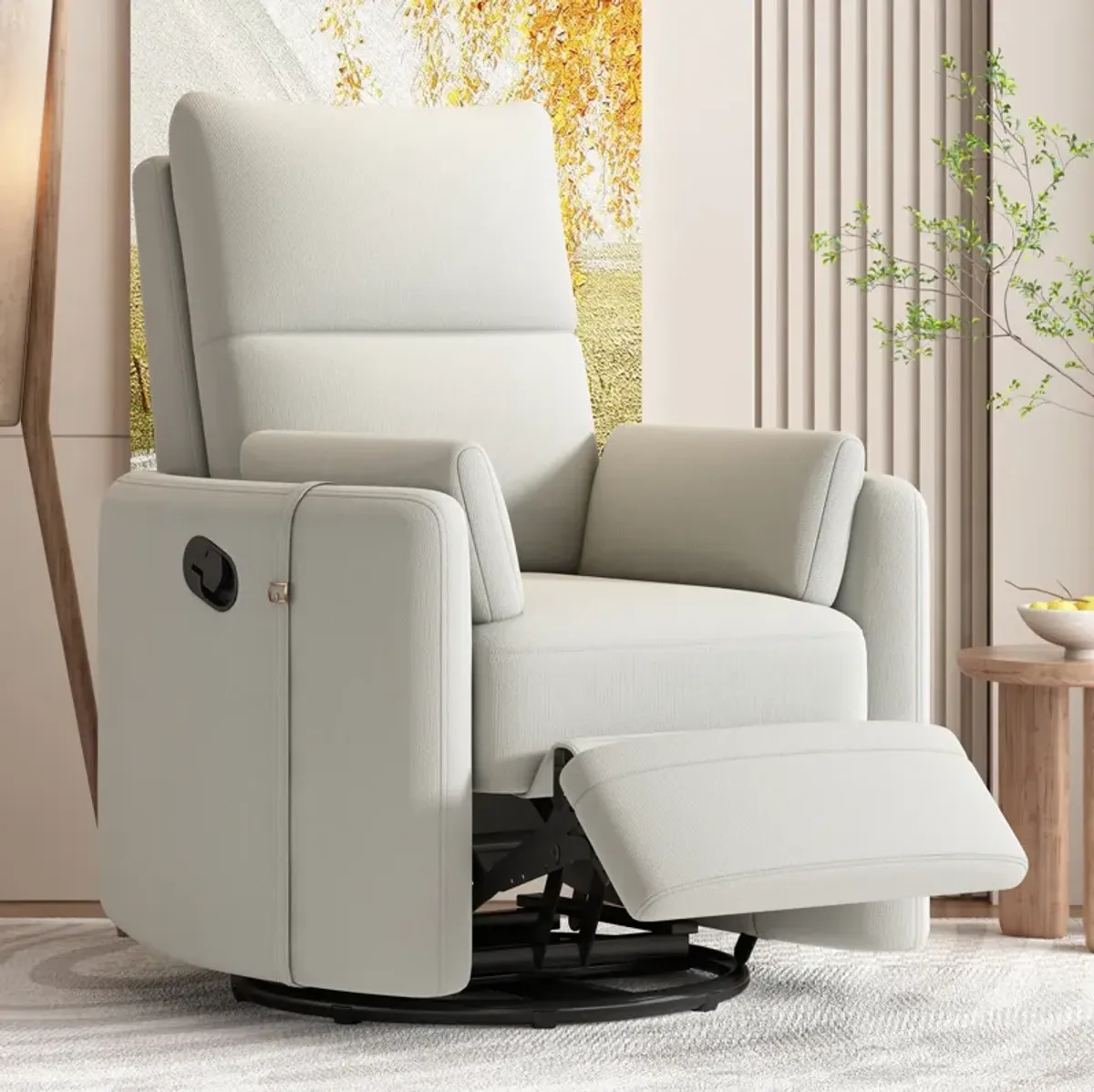 Merax Upholstered Swivel Recliner Manual Rocker Chair