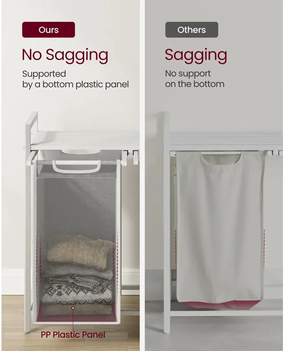 Metal Frame Laundry Hamper with Top Shelf and Pull-Out Bags, 2 Removable Oxford Fabric Bags