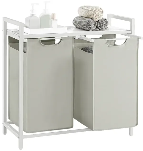 Metal Frame Laundry Hamper with Top Shelf and Pull-Out Bags, 2 Removable Oxford Fabric Bags