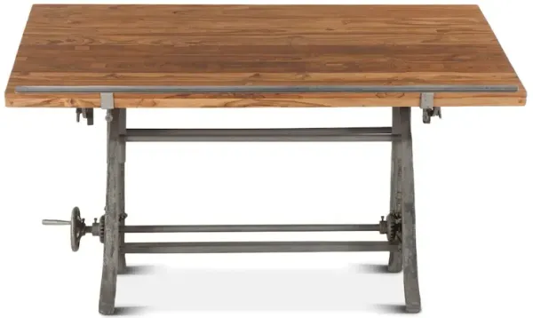 World Interiors Artezia 62-Inch Reclaimed Teak Wood Drafting Desk with Adjustable Crank