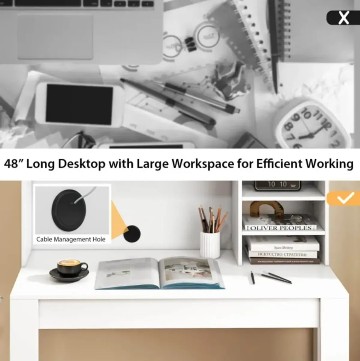 Hivvago 48 Inch Writing Computer Desk with Anti-Tipping Kits and Cable Management Hole