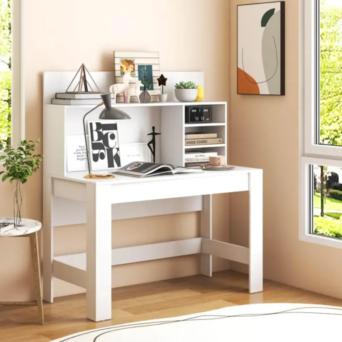 Hivvago 48 Inch Writing Computer Desk with Anti-Tipping Kits and Cable Management Hole