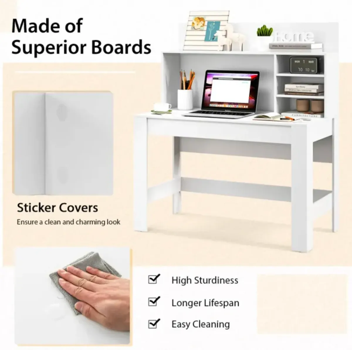 Hivvago 48 Inch Writing Computer Desk with Anti-Tipping Kits and Cable Management Hole