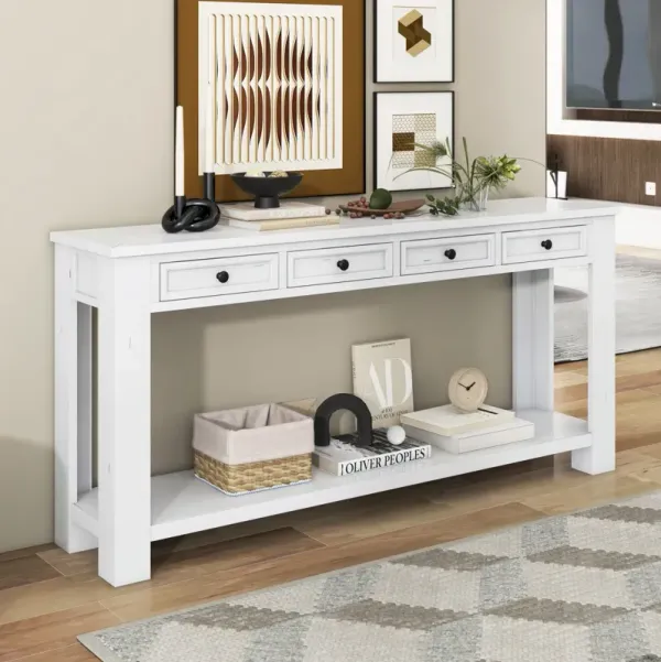 Console Table/Sofa Table With Storage Drawers And Bottom Shelf For Entryway Hallway(Antique White)