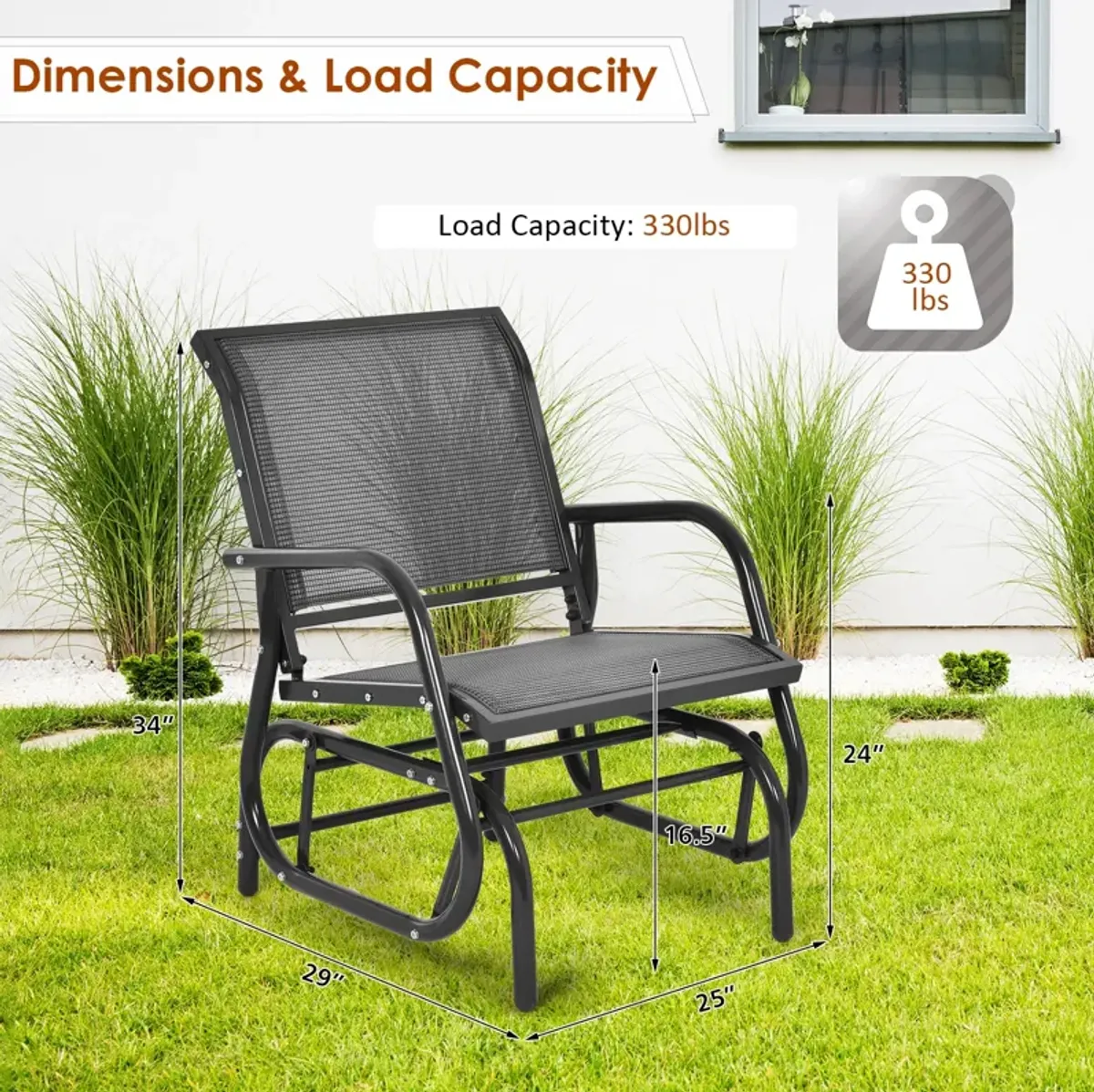 Outdoor Single Swing Glider Rocking Chair with Armrest