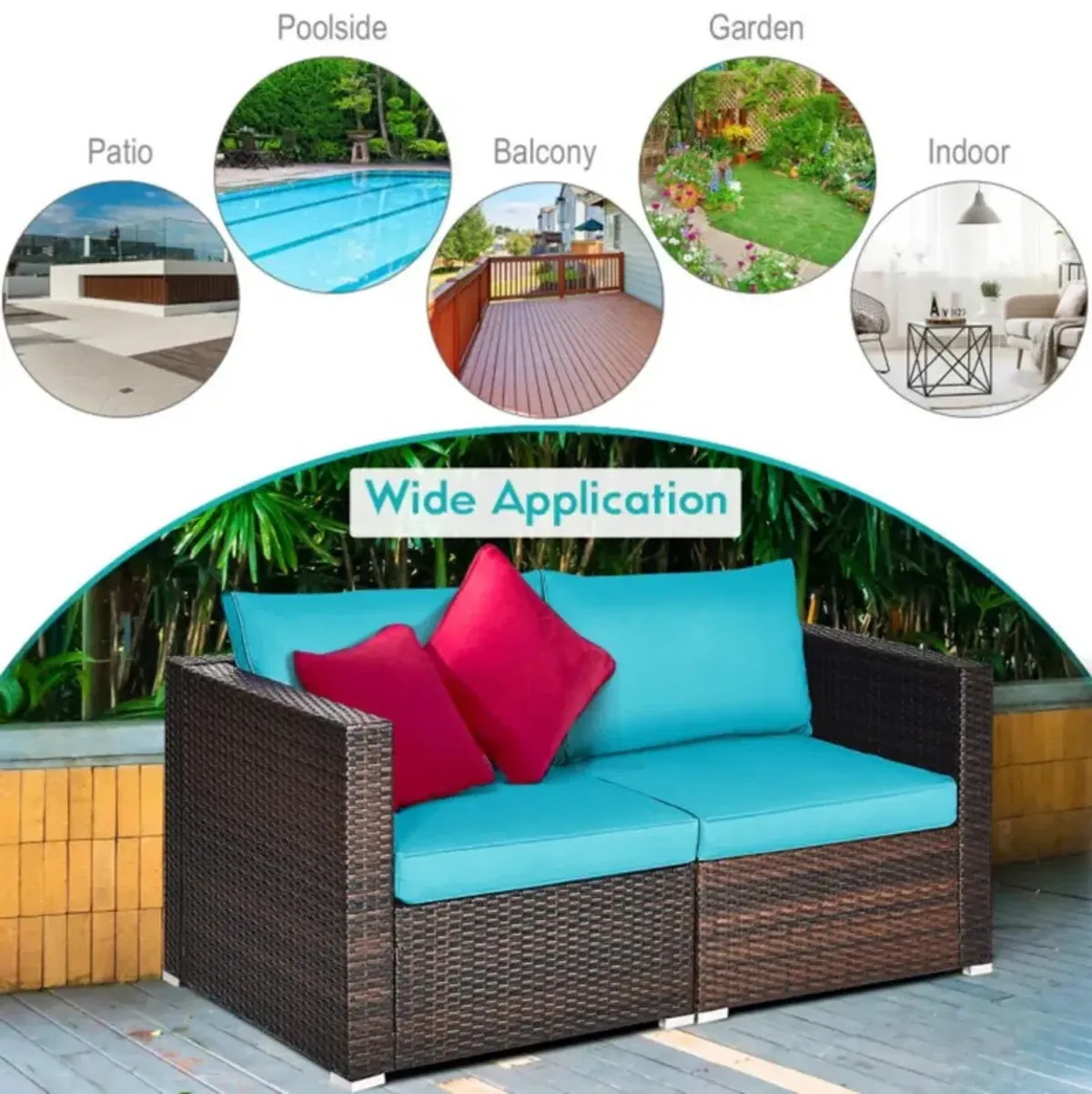 Hivvago 2PCS Patio Rattan Sectional Conversation Sofa Set