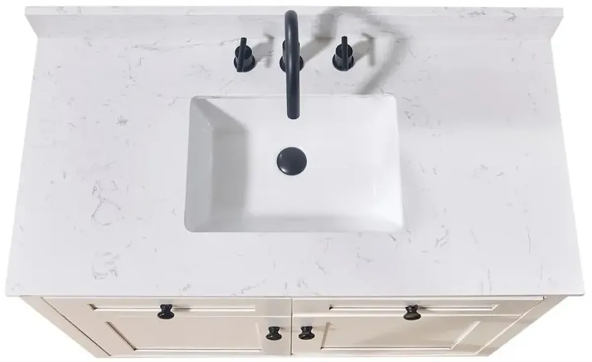 Altair 43. in Composite Stone Vanity Top in Aosta White with White Sink