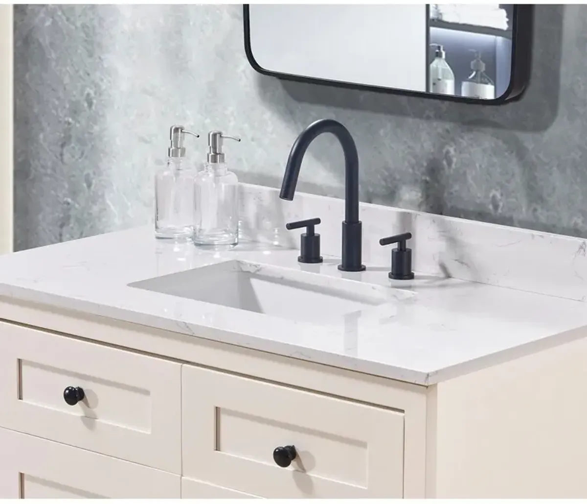 Altair 43. in Composite Stone Vanity Top in Aosta White with White Sink