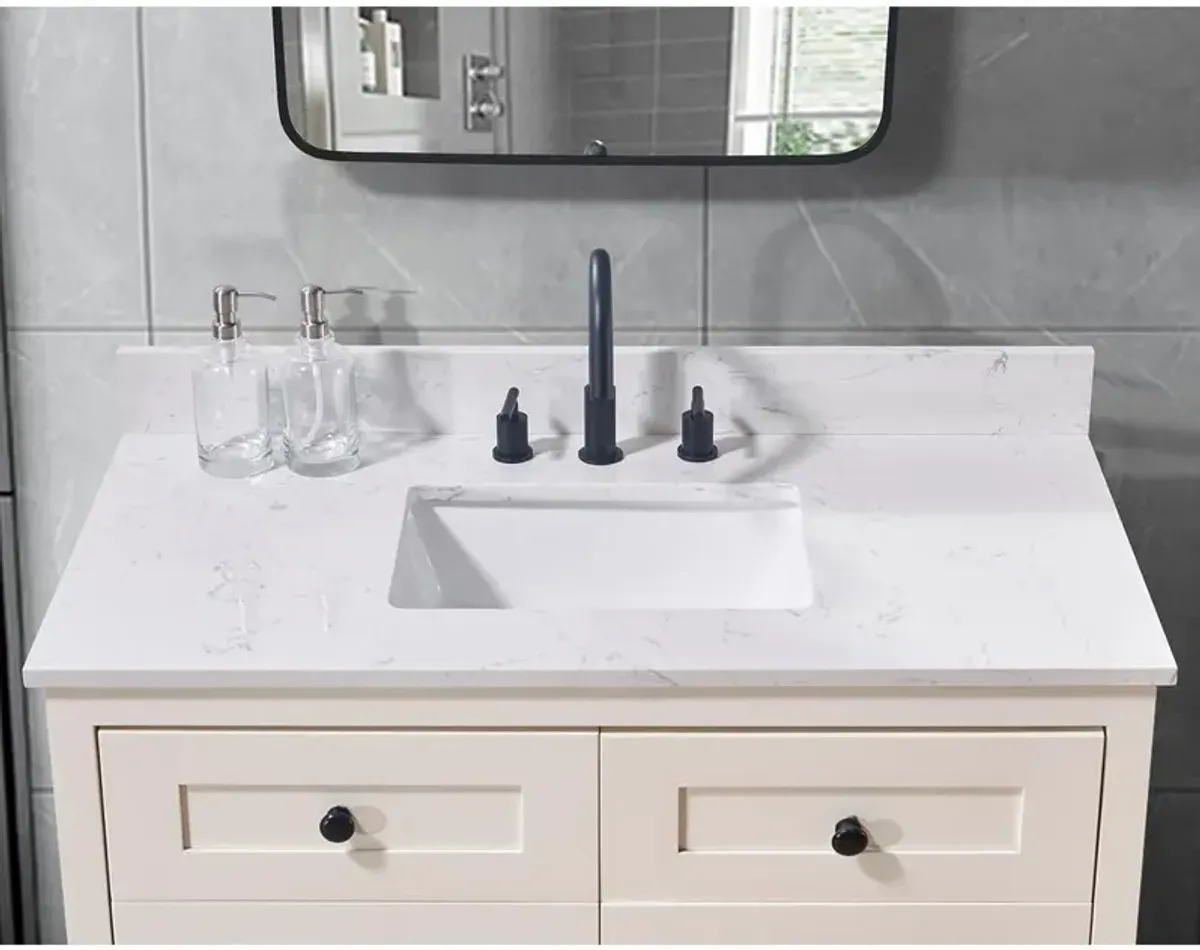 Altair 43. in Composite Stone Vanity Top in Aosta White with White Sink