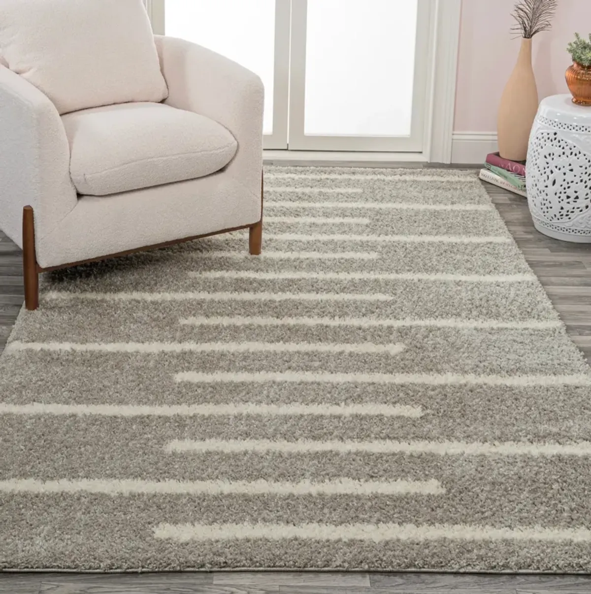 Alaro Berber Stripe Shag Gray/Ivory Rug