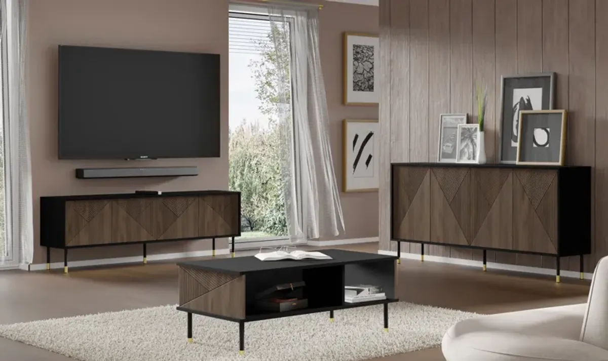 TV Stand WOODY IV 70.87 in 4D Black matt - Catania Oak