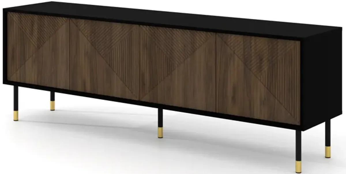 TV Stand WOODY IV 70.87 in 4D Black matt - Catania Oak