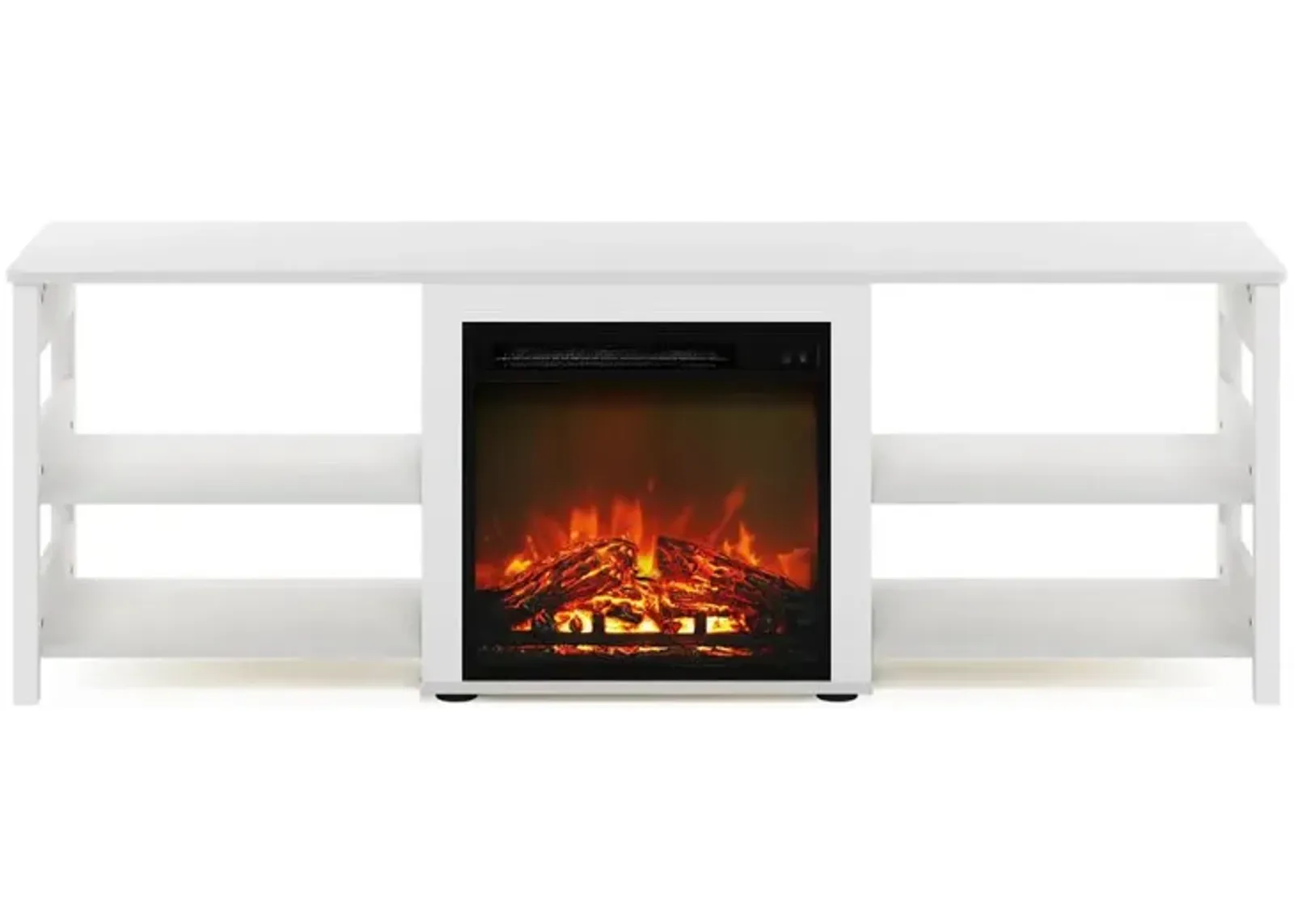 Furinno Classic 70 Inch TV Stand with Fireplace, White Emboss