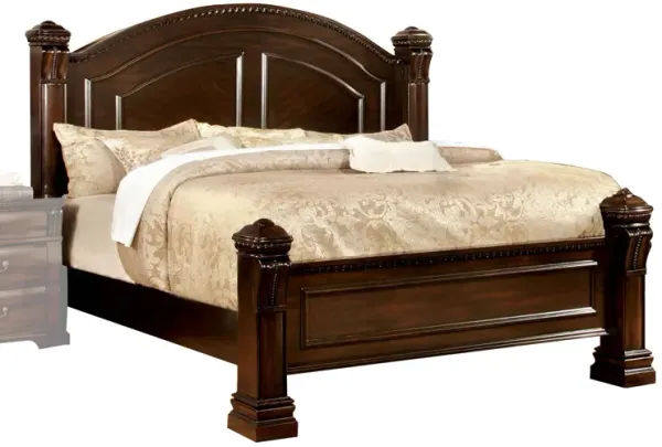 Wooden Queen Size Bed with Intricate Trimmed Headboard, Brown - Benzara