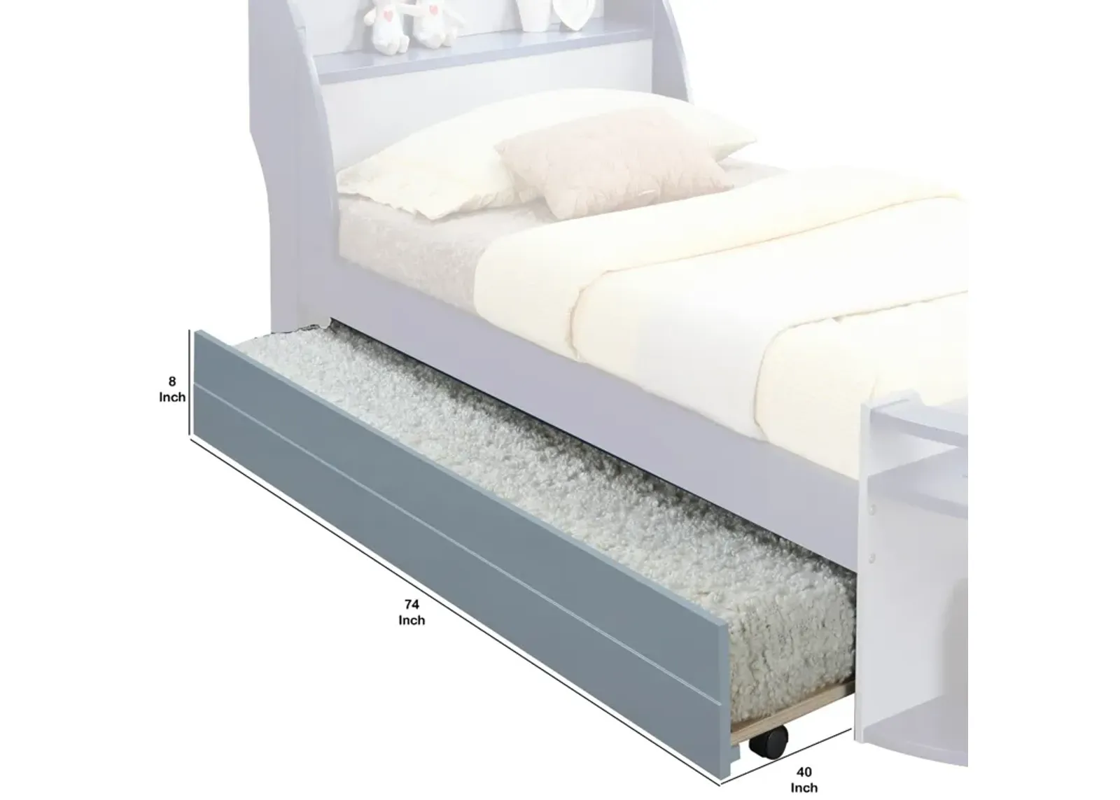 Transitional Style Wooden Trundle Bed with Caster Wheels, Gray - Benzara