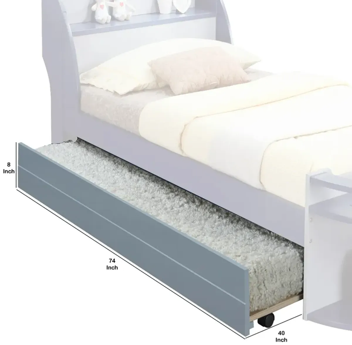 Transitional Style Wooden Trundle Bed with Caster Wheels, Gray - Benzara