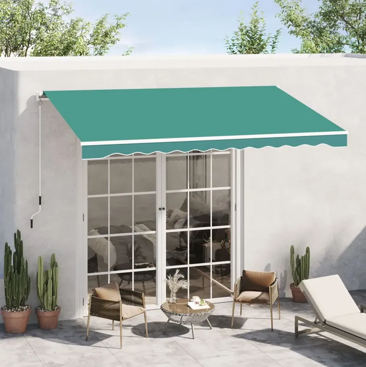 Green Patio Protector: 13'x8' Durable Manual Retractable Yard Awning