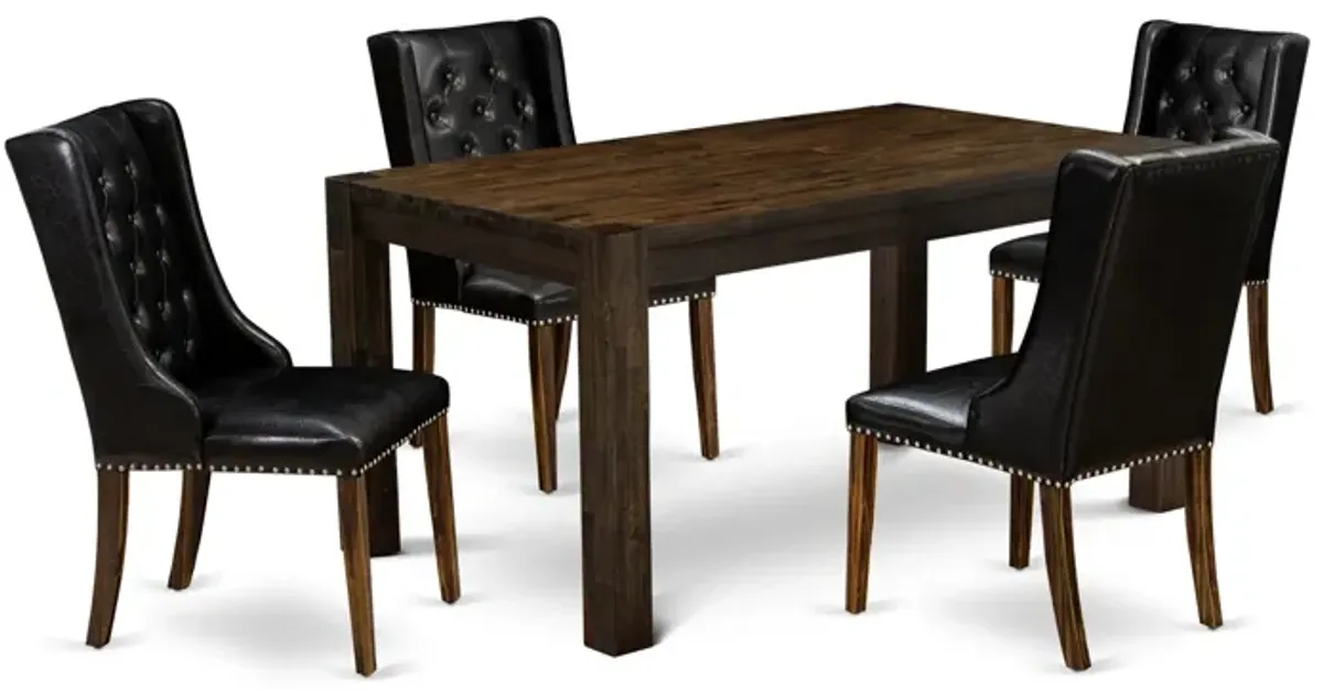 East West Furniture East West Furniture CNFO5-77-49 5-Pc Kitchen Dining Room Set 4 Black Linen Fabric Dining Padded Chairs with Button Tufted Back and 1 Beautiful Rectangular Table - Distressed Jacobean Finish