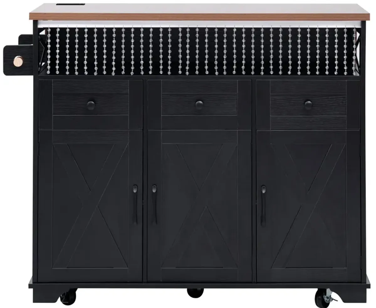 Merax Farmhouse Kitchen Island with Drape of Beads